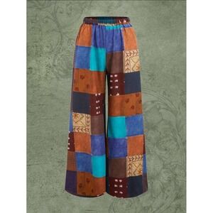 ROMWE Patchwork Wide Leg Pants in Brown, Blue, Teal